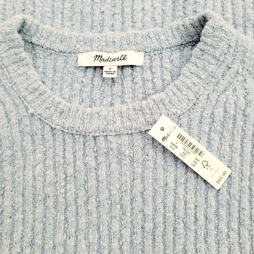 NWT MADEWELL Boucle Knit Crewneck Sweater Tee Top In Light Blue Small - Picture 6 of 8